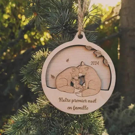 Boule de Noël personnalisée bois • Famille Renard • Décoration sapin • Premier Noël bébé • Fait main • Idée cadeau Noël